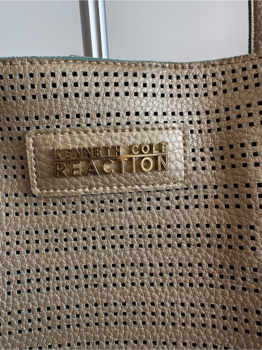 Kenneth Cole Reaction Metallic Gold Perforated Tote with Gold Hardware